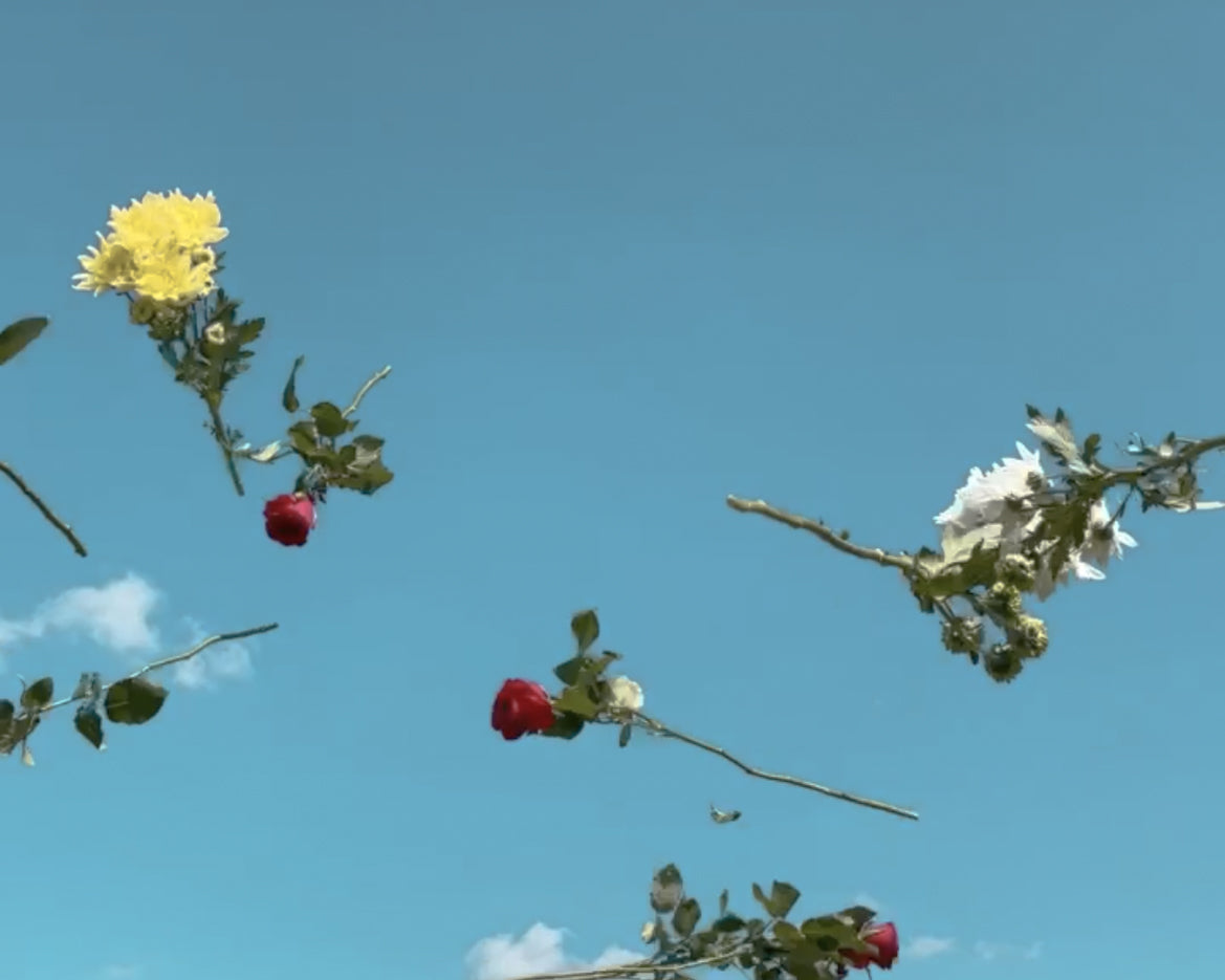 Flowers being thrown into the sky
