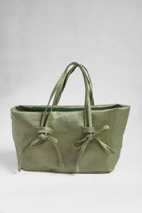 Satin Mini Tote Bag with Bow Details in Pistachio