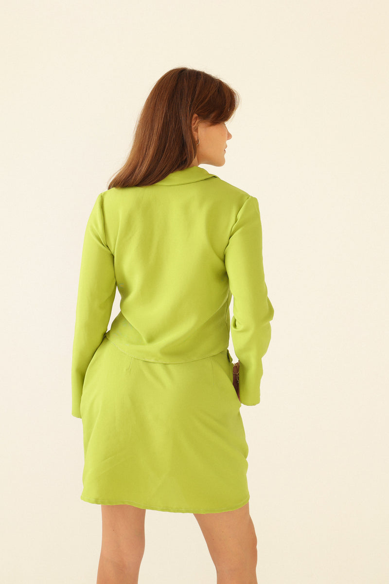 deidei two piece co ord ada blouse and noor mini skirt in chartreuse green